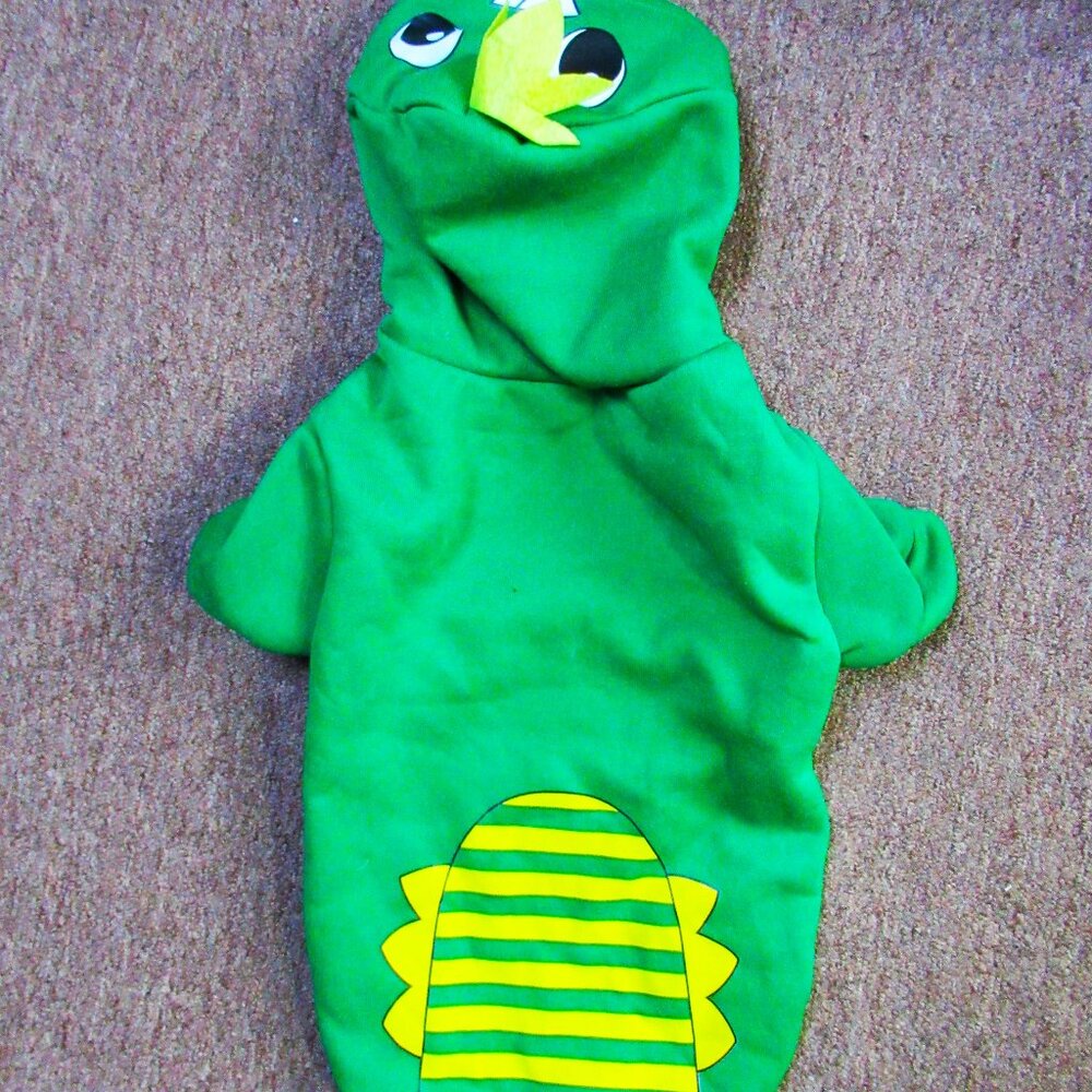 Halloween Pet Dog green Dinosaur fleece costume with hood 16" back